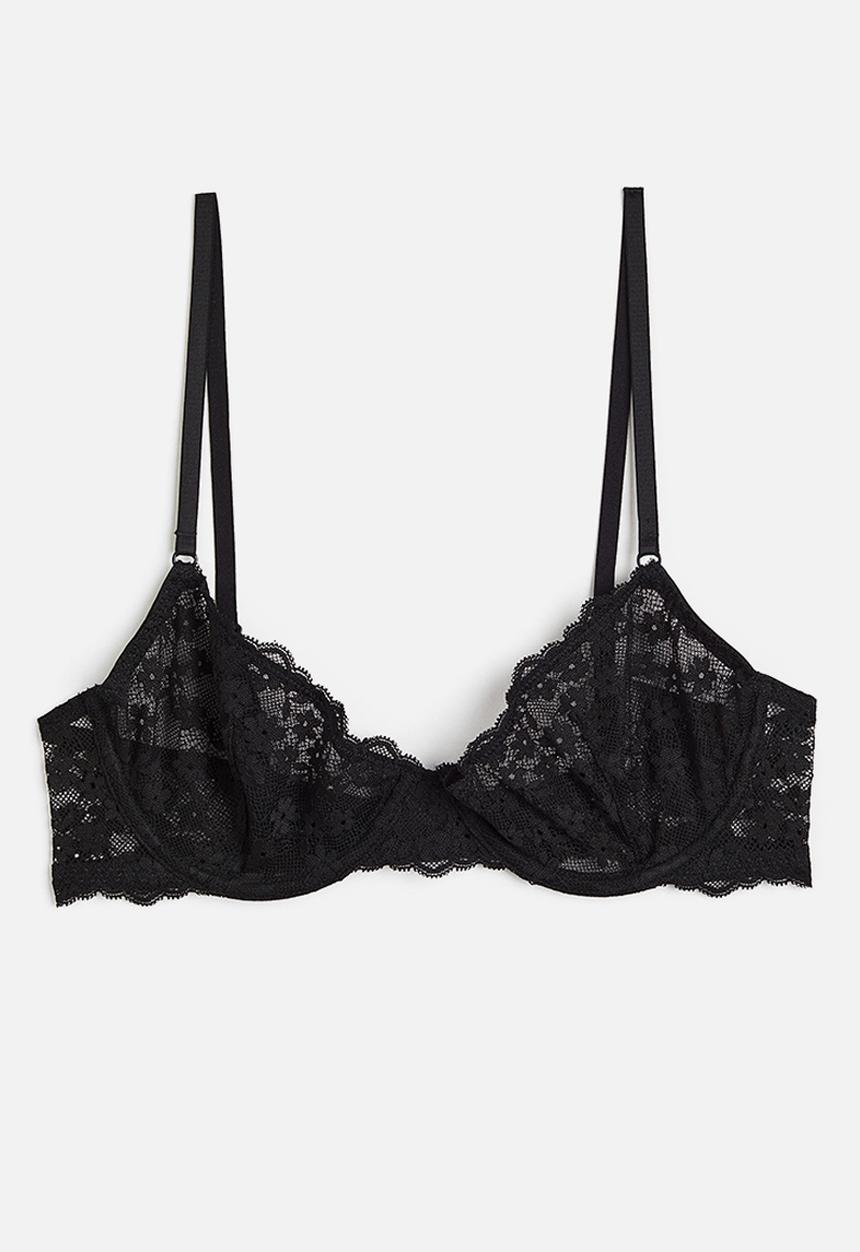 H&M - Non-padded underwired lace bra - black