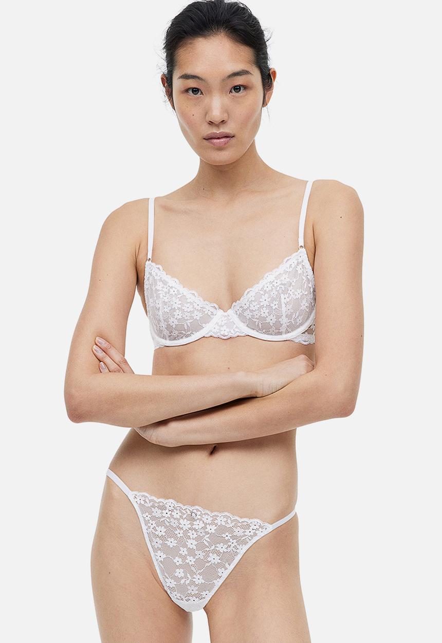 H&M - Non-padded underwired lace bra - white