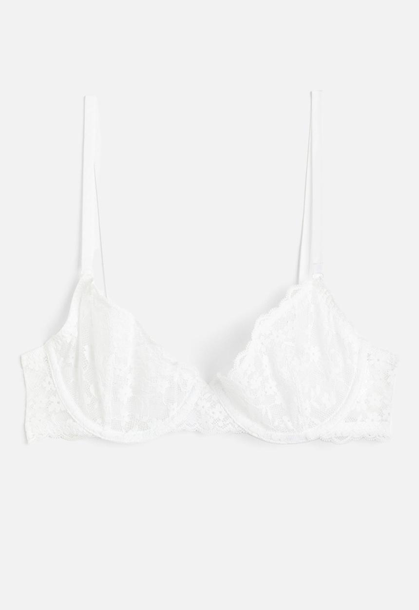 H&M - Non-padded underwired lace bra - white