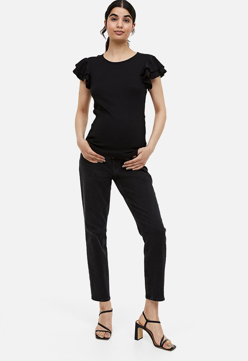H&M - Mama flutter-sleeved jersey top - black