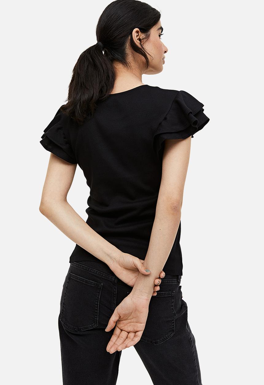 H&M - Mama flutter-sleeved jersey top - black