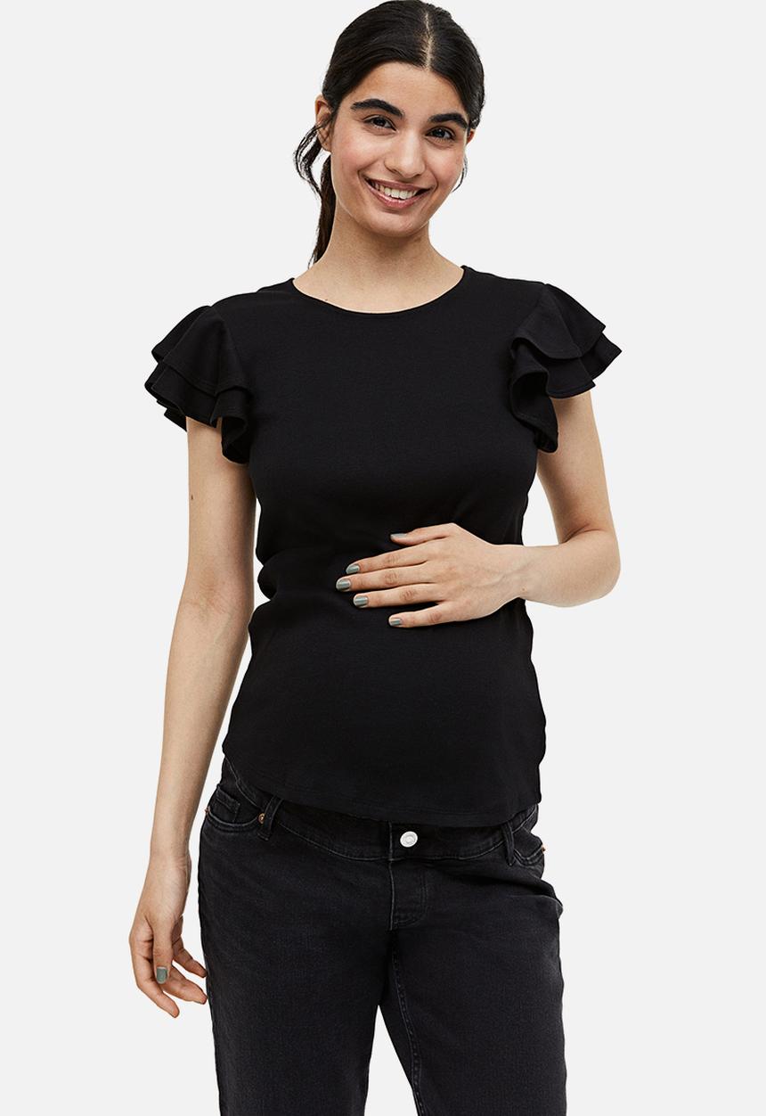 H&M - Mama flutter-sleeved jersey top - black