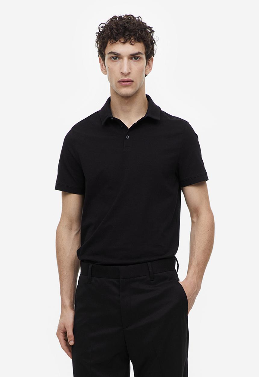 H&M - Slim fit polo shirt - black