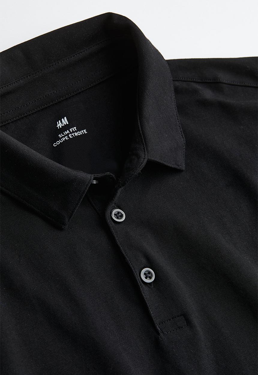 H&M - Slim fit polo shirt - black
