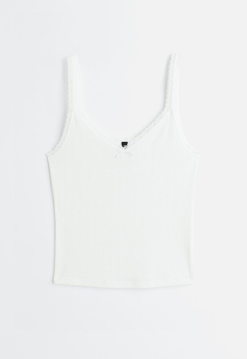 H&M - Lace-trimmed ribbed vest top - white