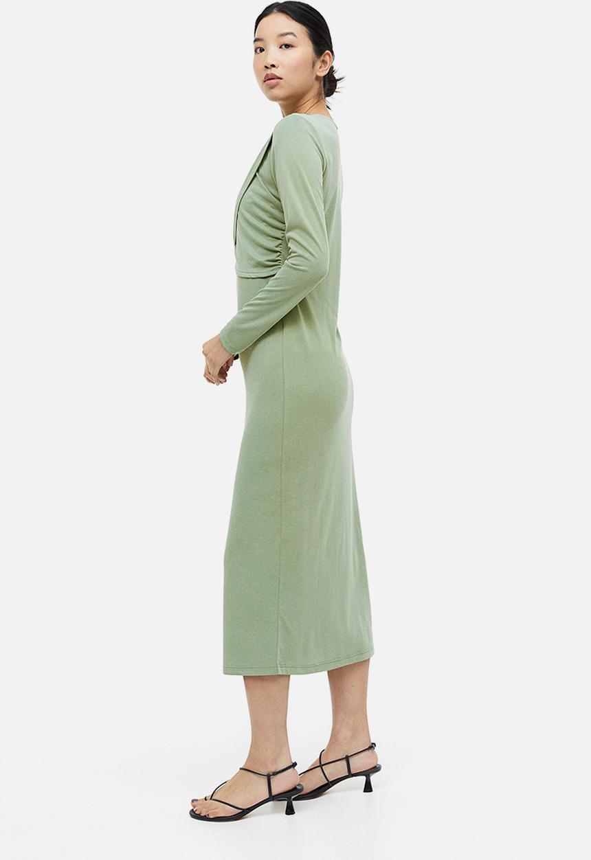 H&M - Mama gathered nursing dress - khaki green