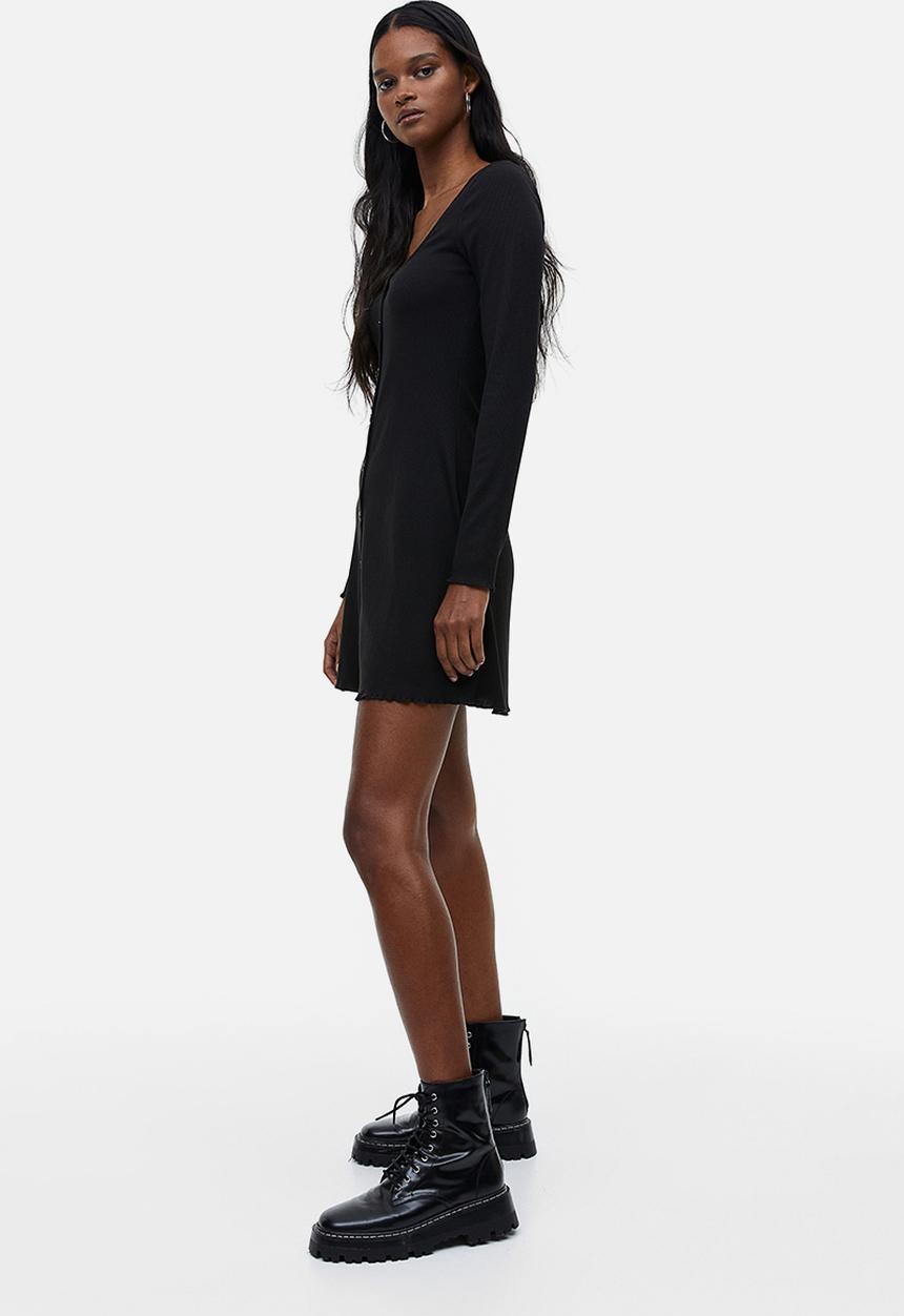 H&M - Lace-trimmed ribbed dress - black