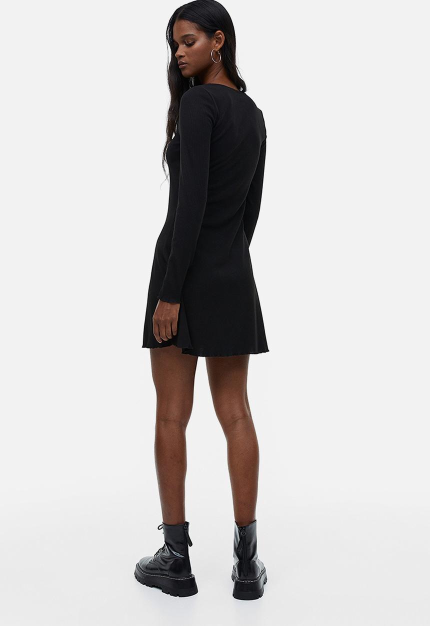 H&M - Lace-trimmed ribbed dress - black