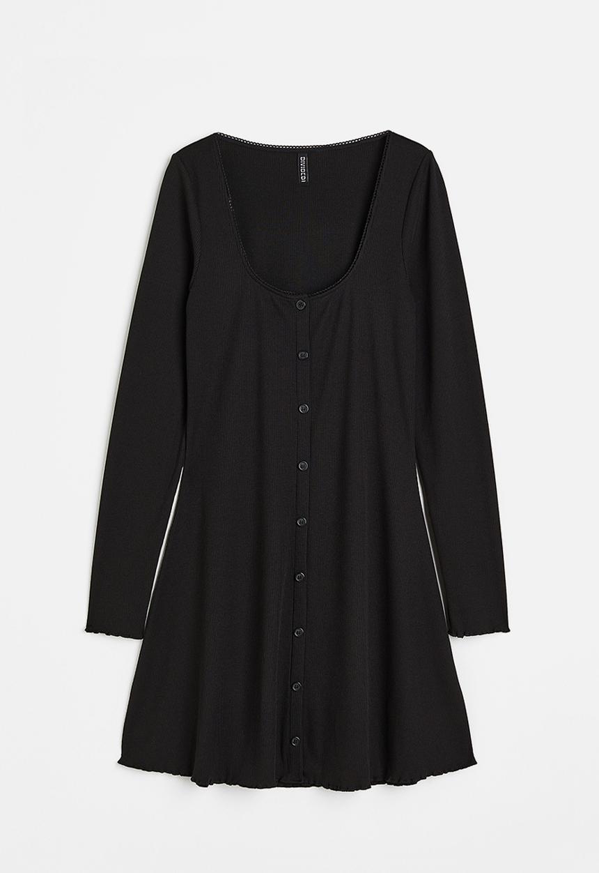 H&M - Lace-trimmed ribbed dress - black