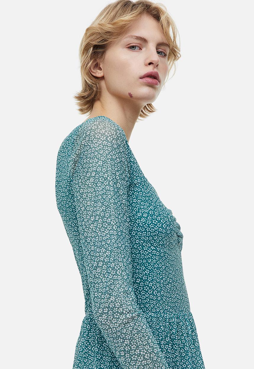 H&M - Mesh dress - dark green small flowers