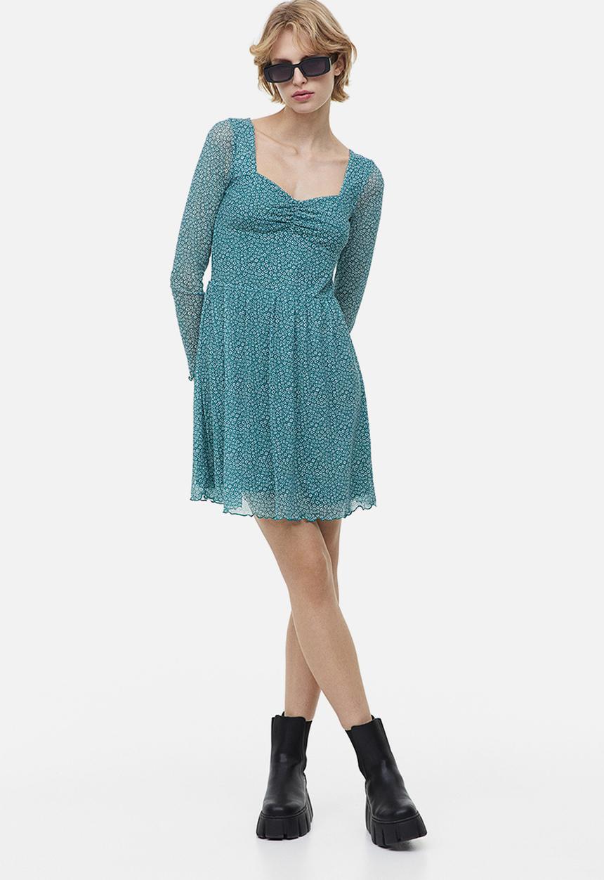 H&M - Mesh dress - dark green small flowers