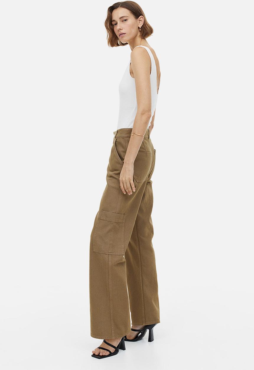 H&M - Wide cargo trousers - dark beige 