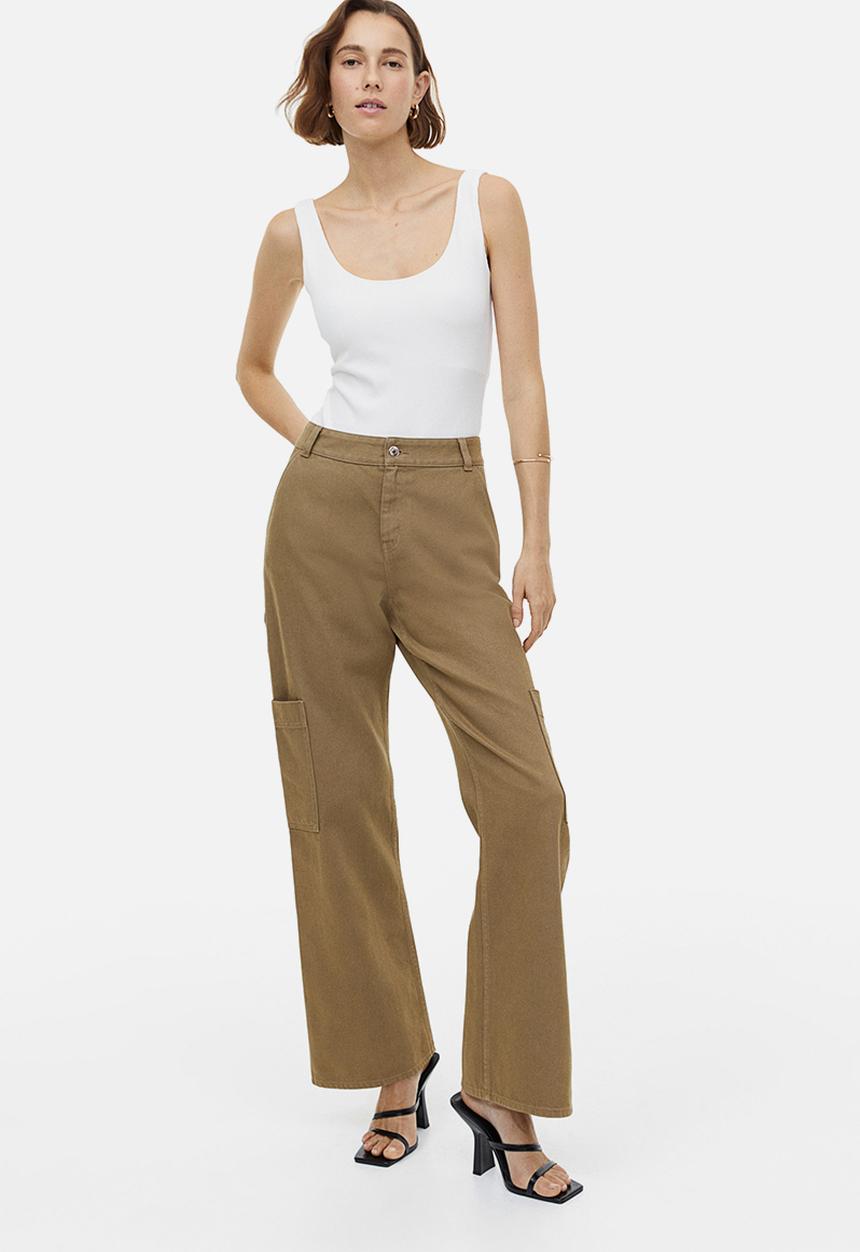 H&M - Wide cargo trousers - dark beige 