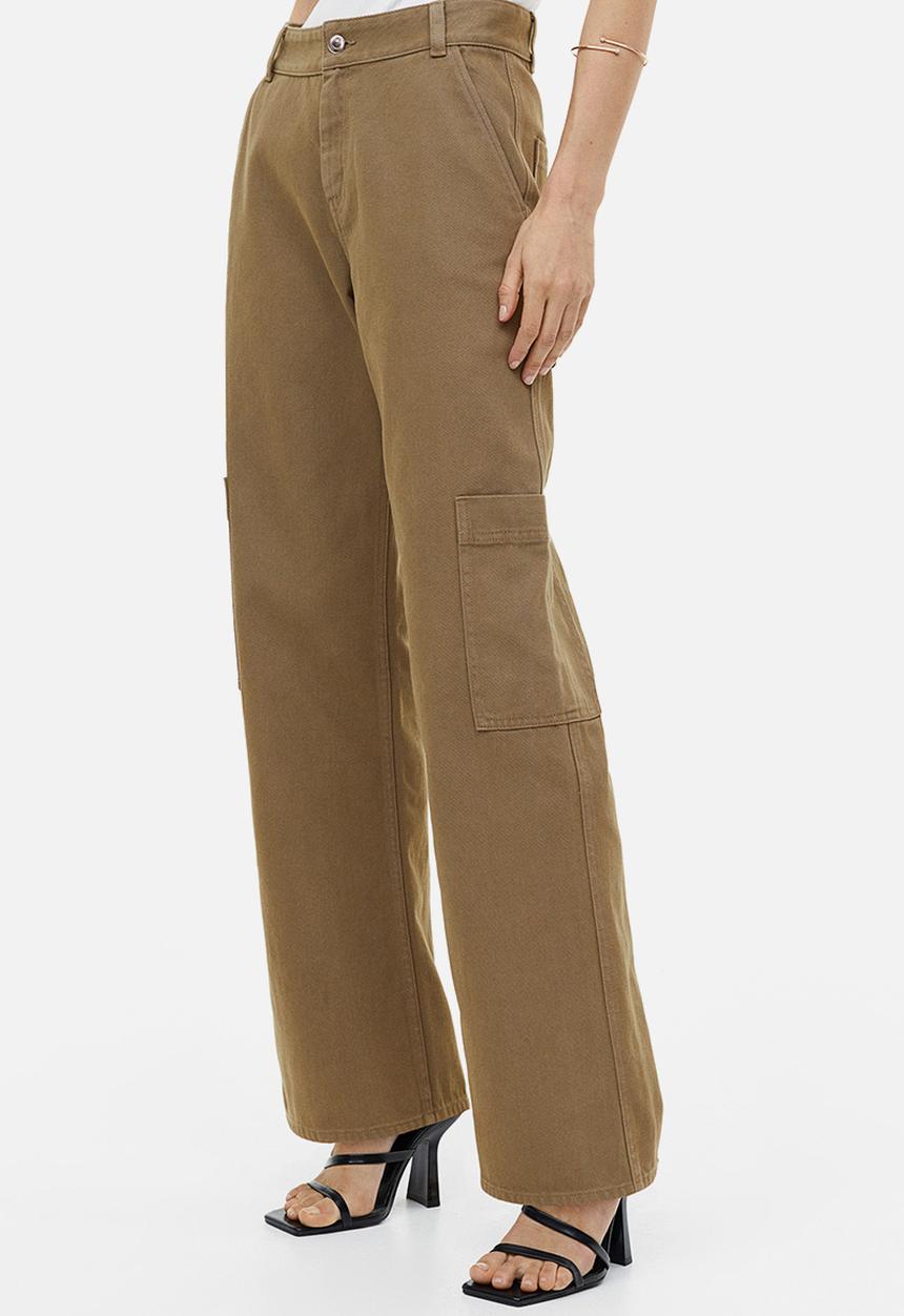 H&M - Wide cargo trousers - dark beige 