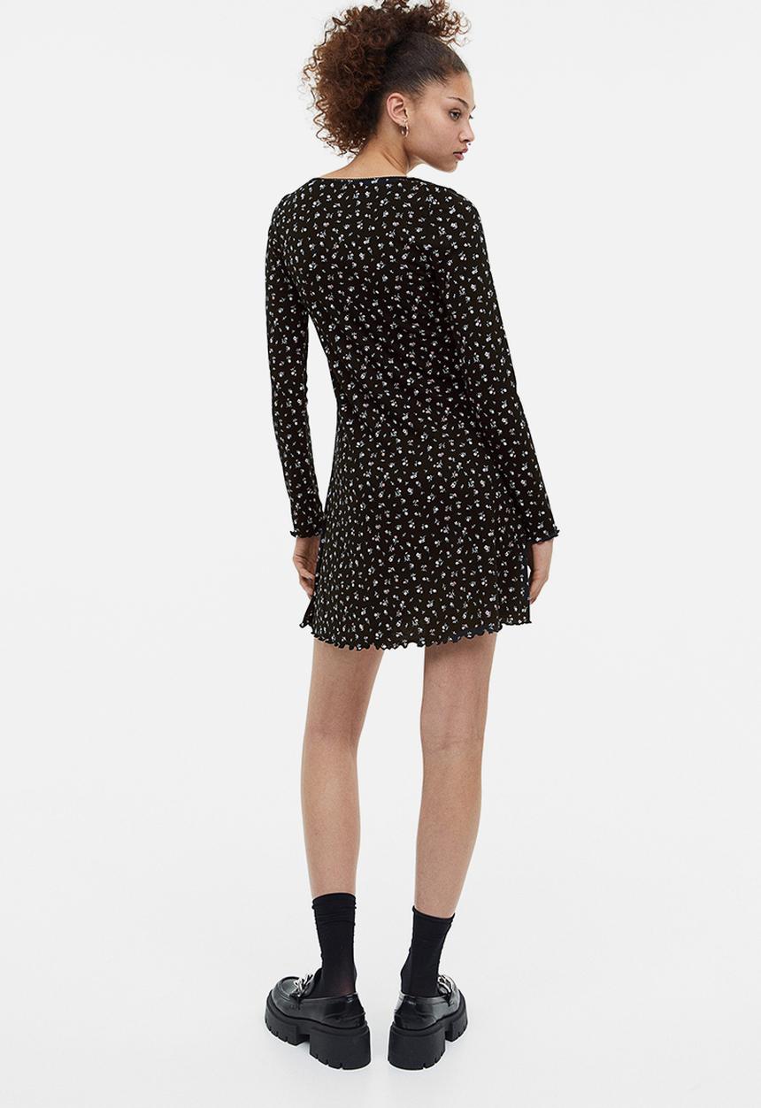 H&M - Lace-trimmed ribbed dress - black small flowers