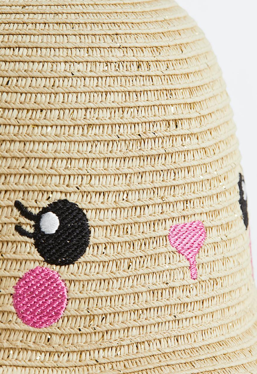 H&M - Embroidered straw hat - light beige 