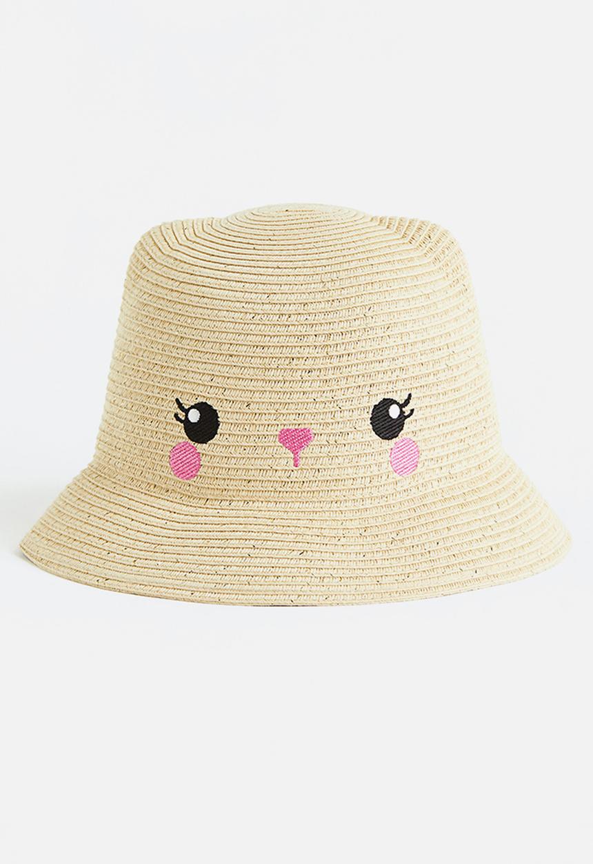 H&M - Embroidered straw hat - light beige 