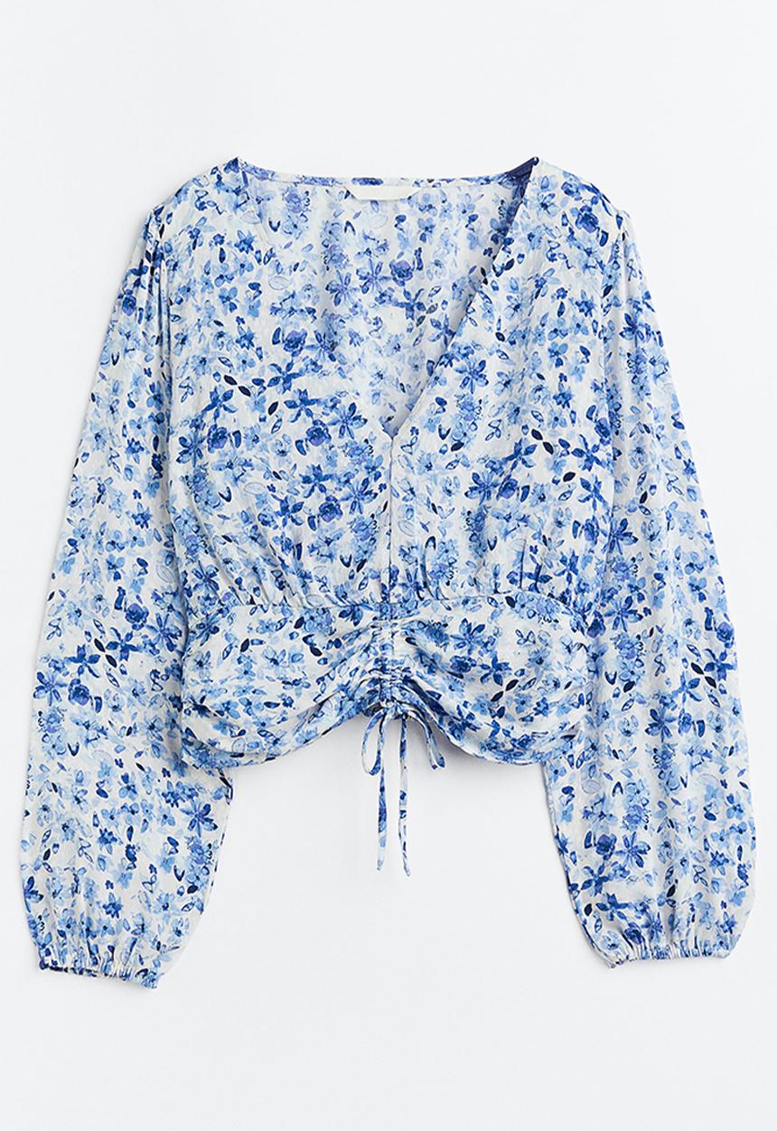 H&M - Drawstring blouse - blue floral