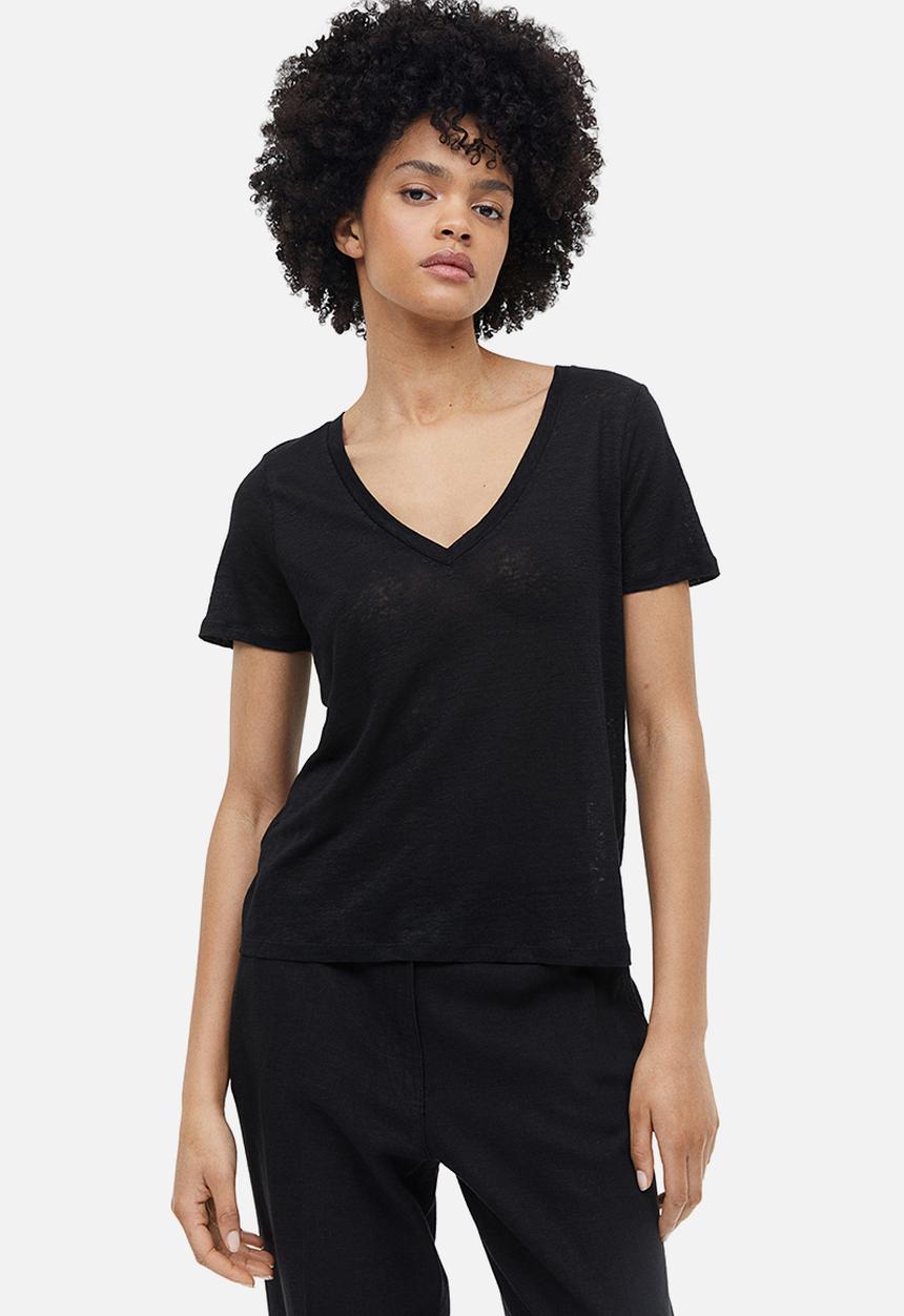 H&M - Linen t-shirt - black