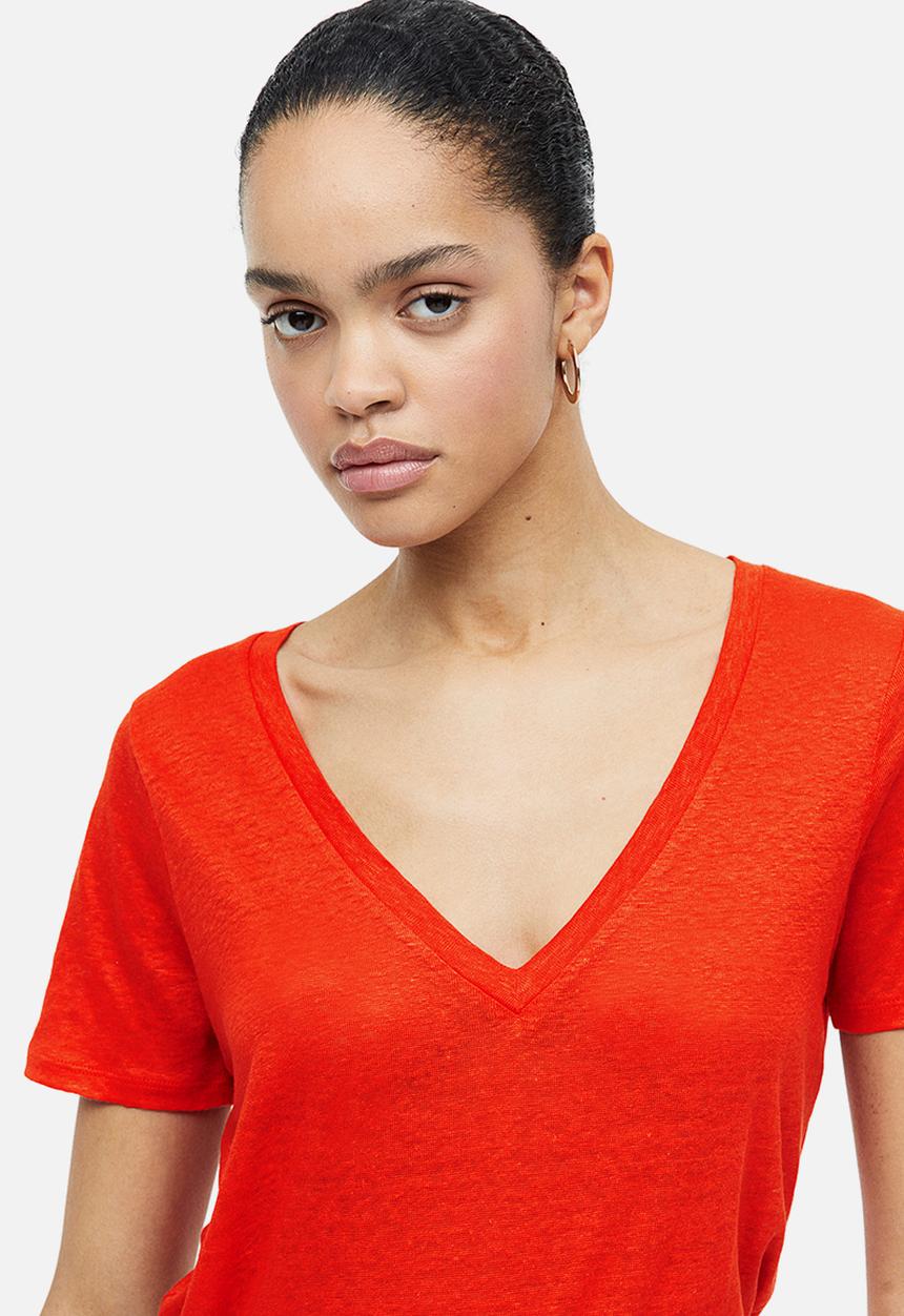 H&M - Linen t-shirt - red