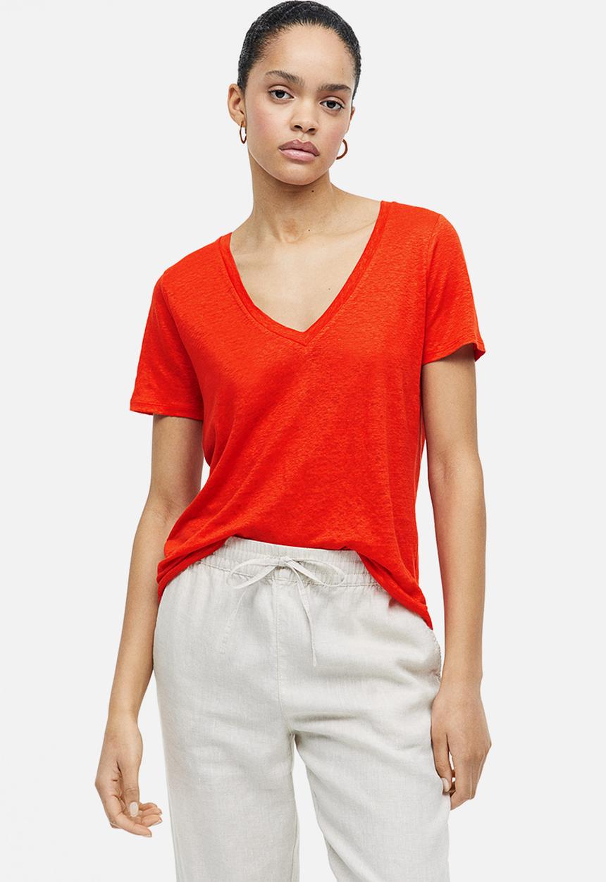 H&M - Linen t-shirt - red