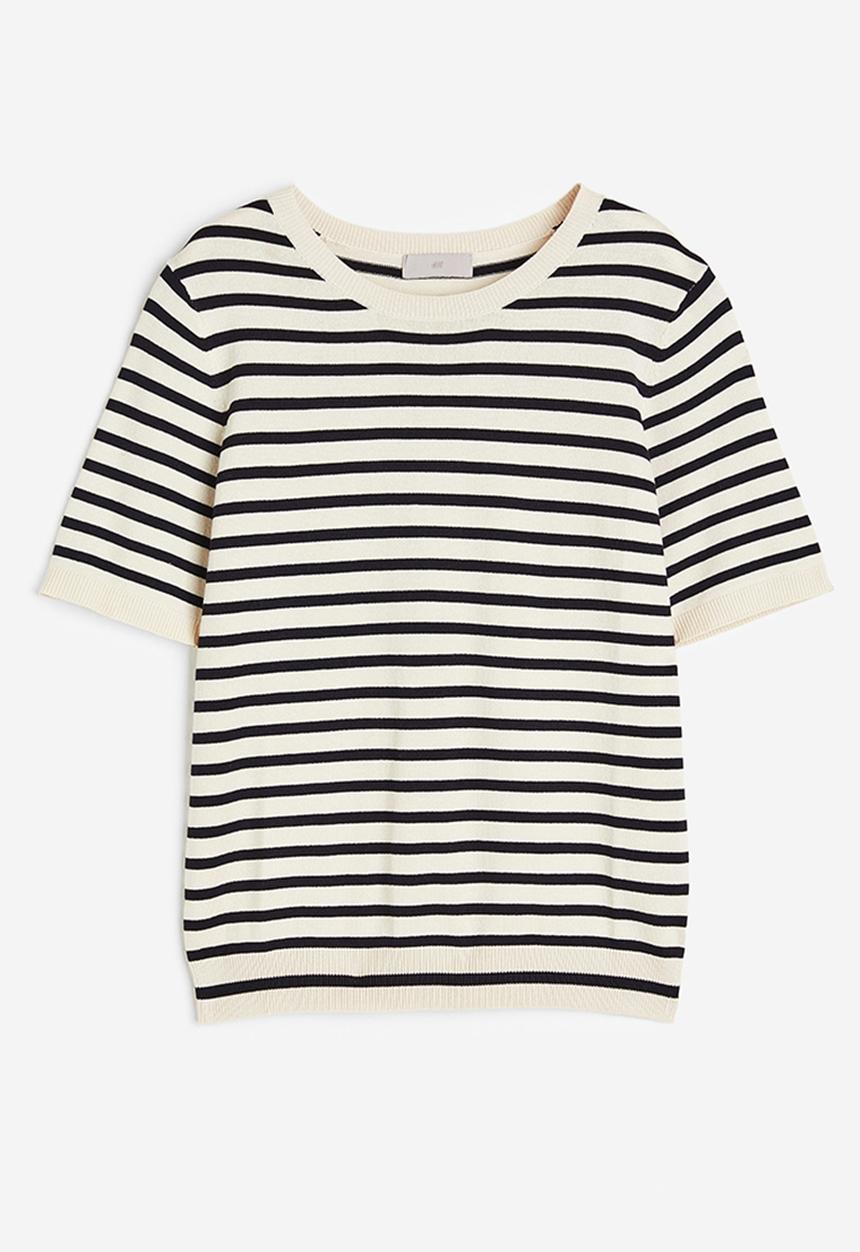 H&M - Fine-knit top - cream striped 