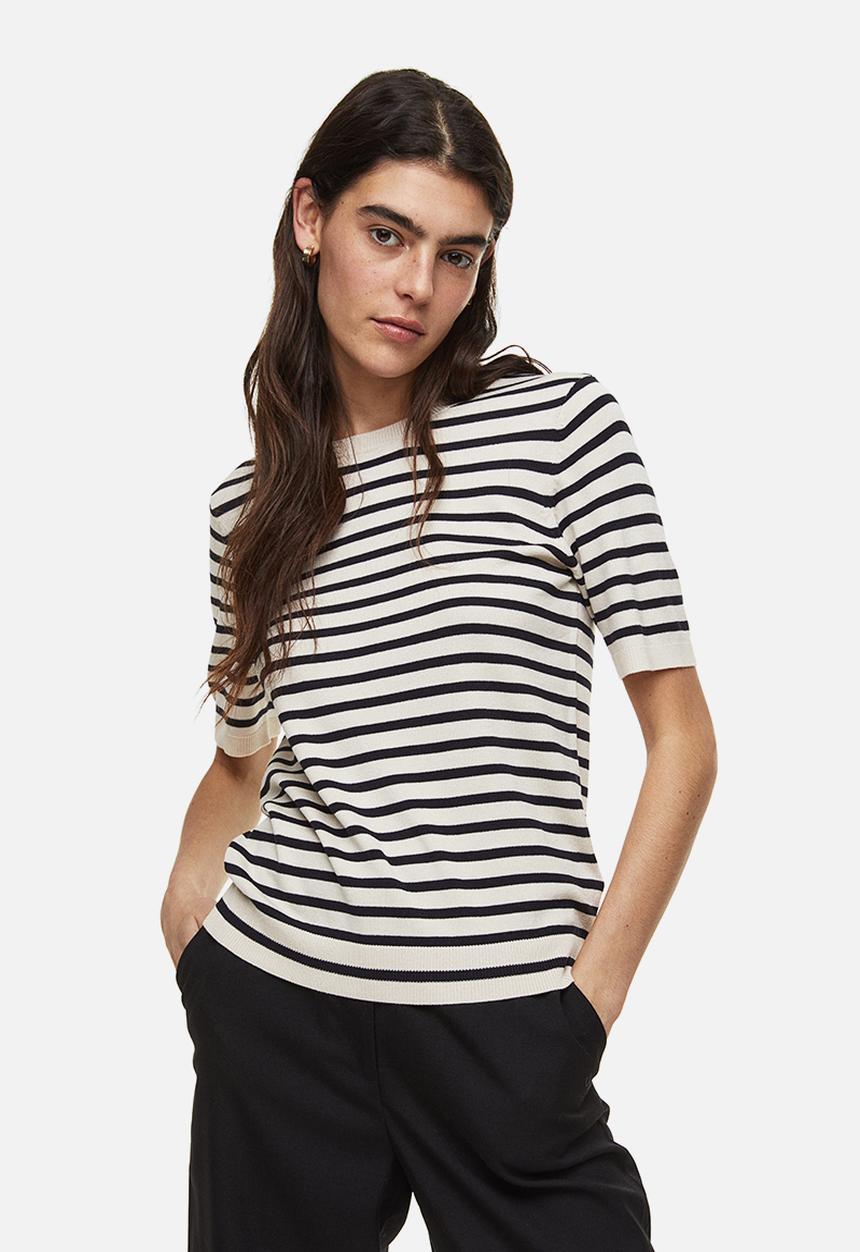 H&M - Fine-knit top - cream striped 