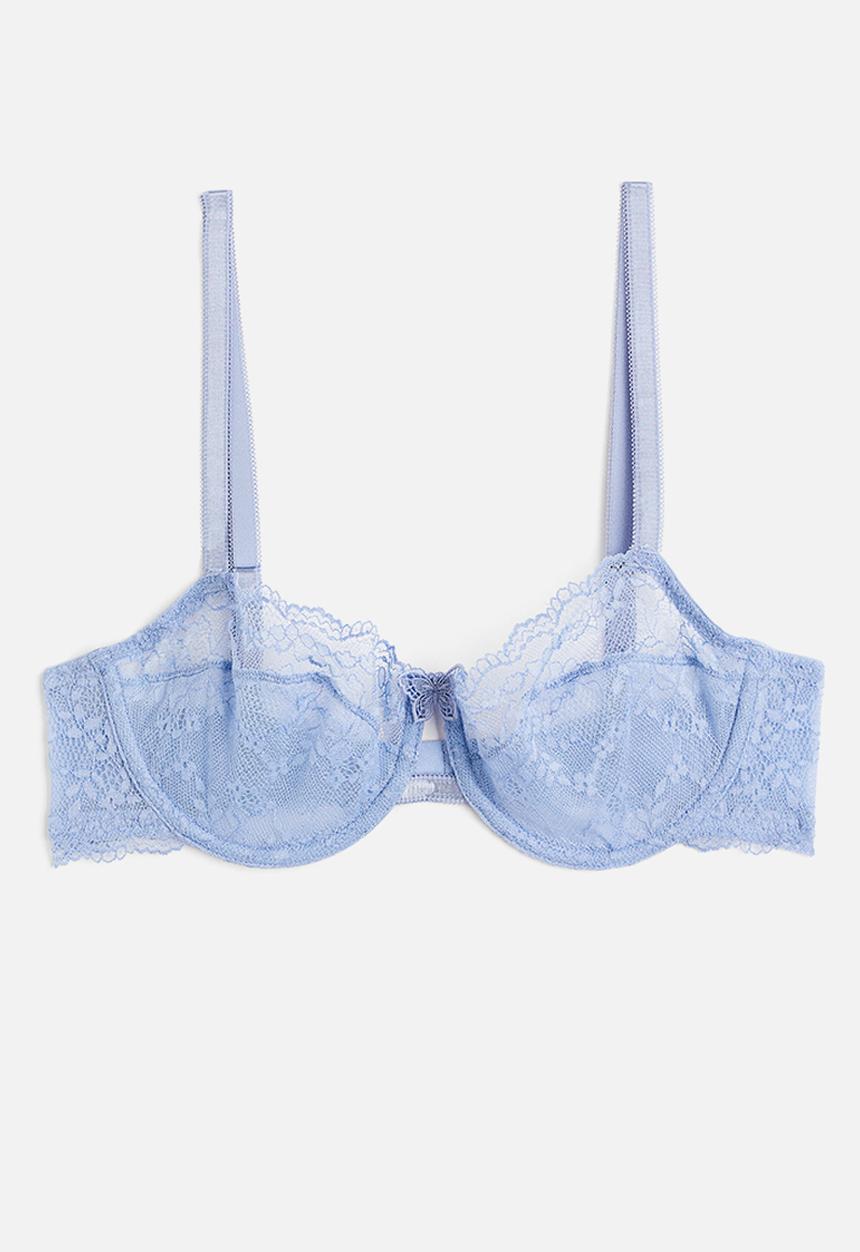 H&M - Non-padded underwired lace bra - light blue