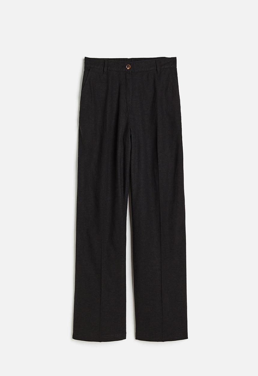 H&M - Linen-blend twill trousers - black