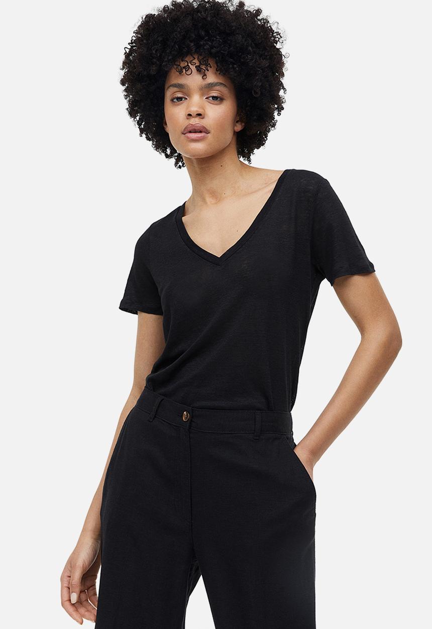 H&M - Linen-blend twill trousers - black