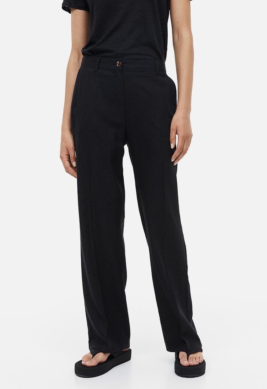 H&M - Linen-blend twill trousers - black