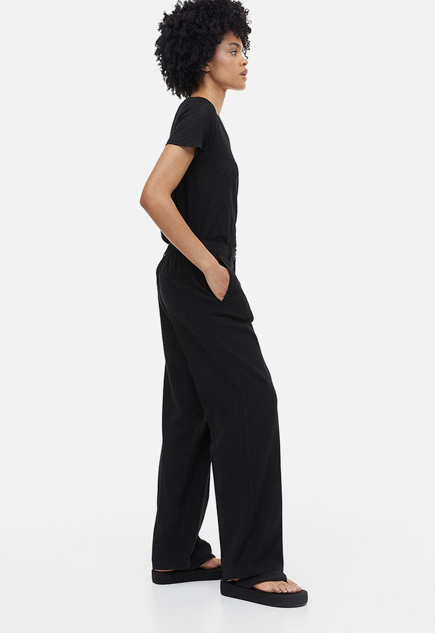 H&M - Linen-blend twill trousers - black