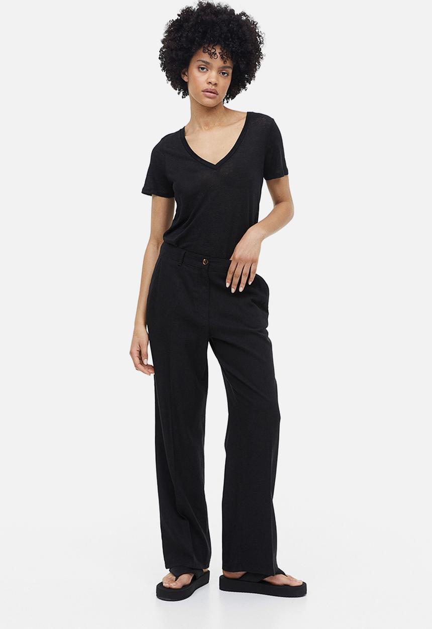 H&M - Linen-blend twill trousers - black