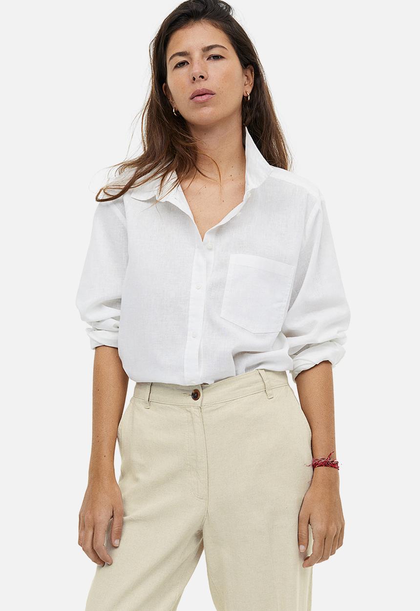 H&M - Linen-blend twill trousers - light beige