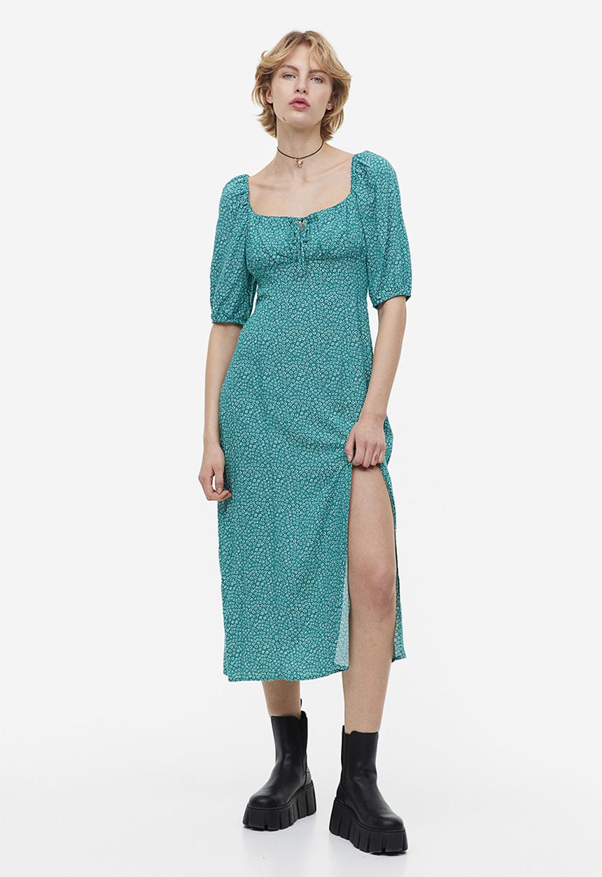 H&M - Drawstring-detail dress - turquoise floral 