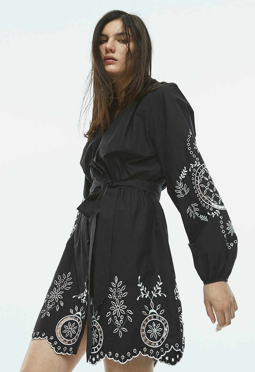 H&M - Embroidered dress - black embroidered 