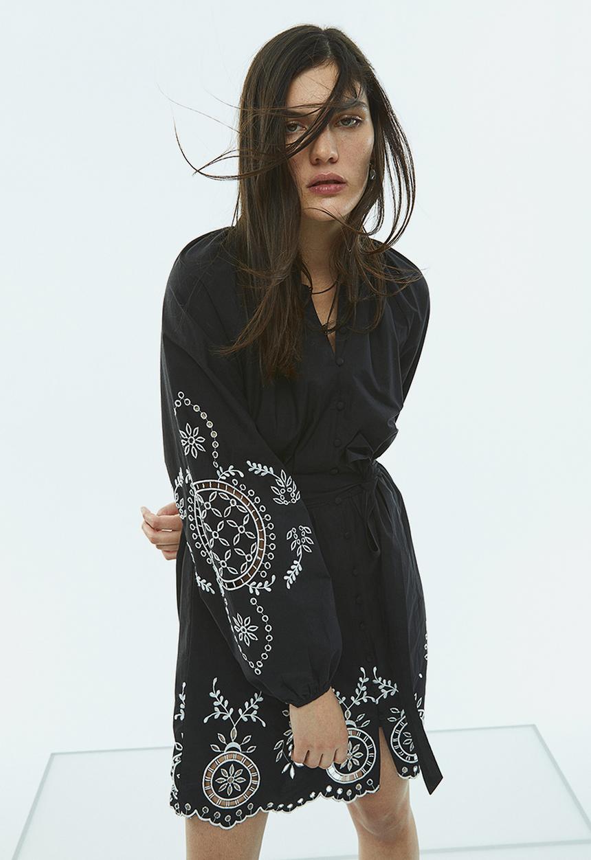 H&M - Embroidered dress - black embroidered 