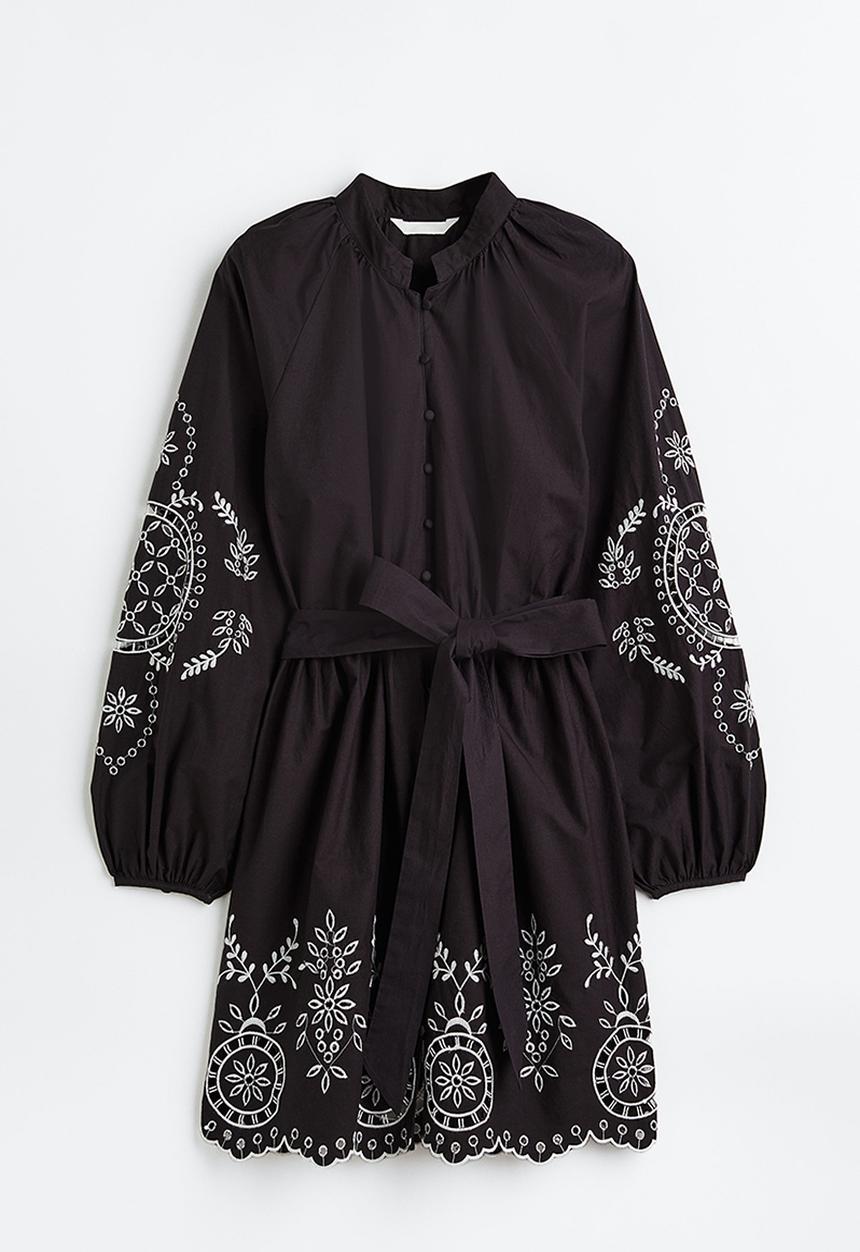 H&M - Embroidered dress - black embroidered 
