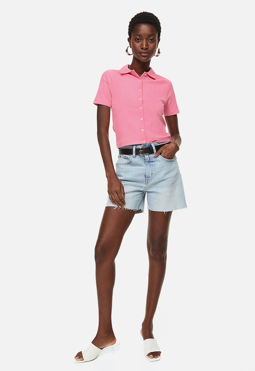 H&M - Collared button-front top - pink