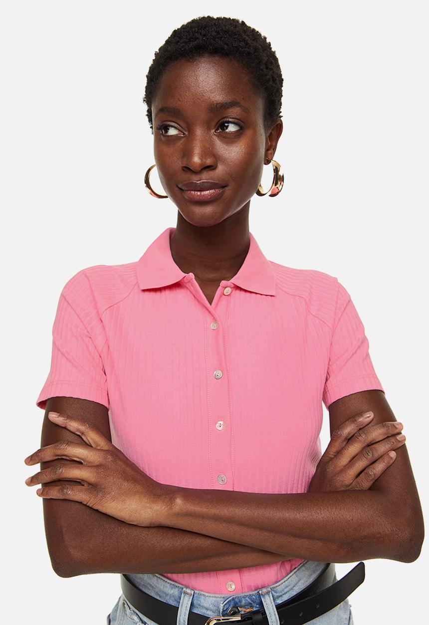 H&M - Collared button-front top - pink