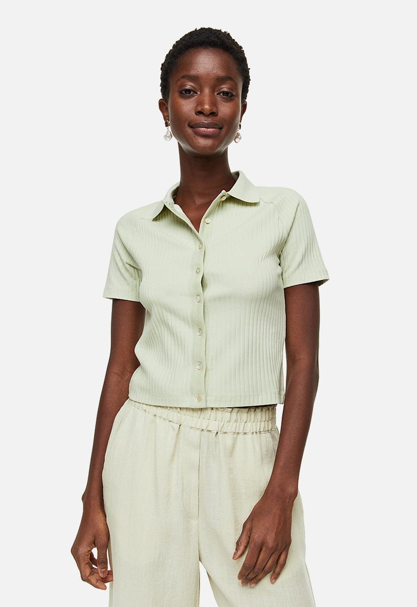 H&M - Collared button-front top - green
