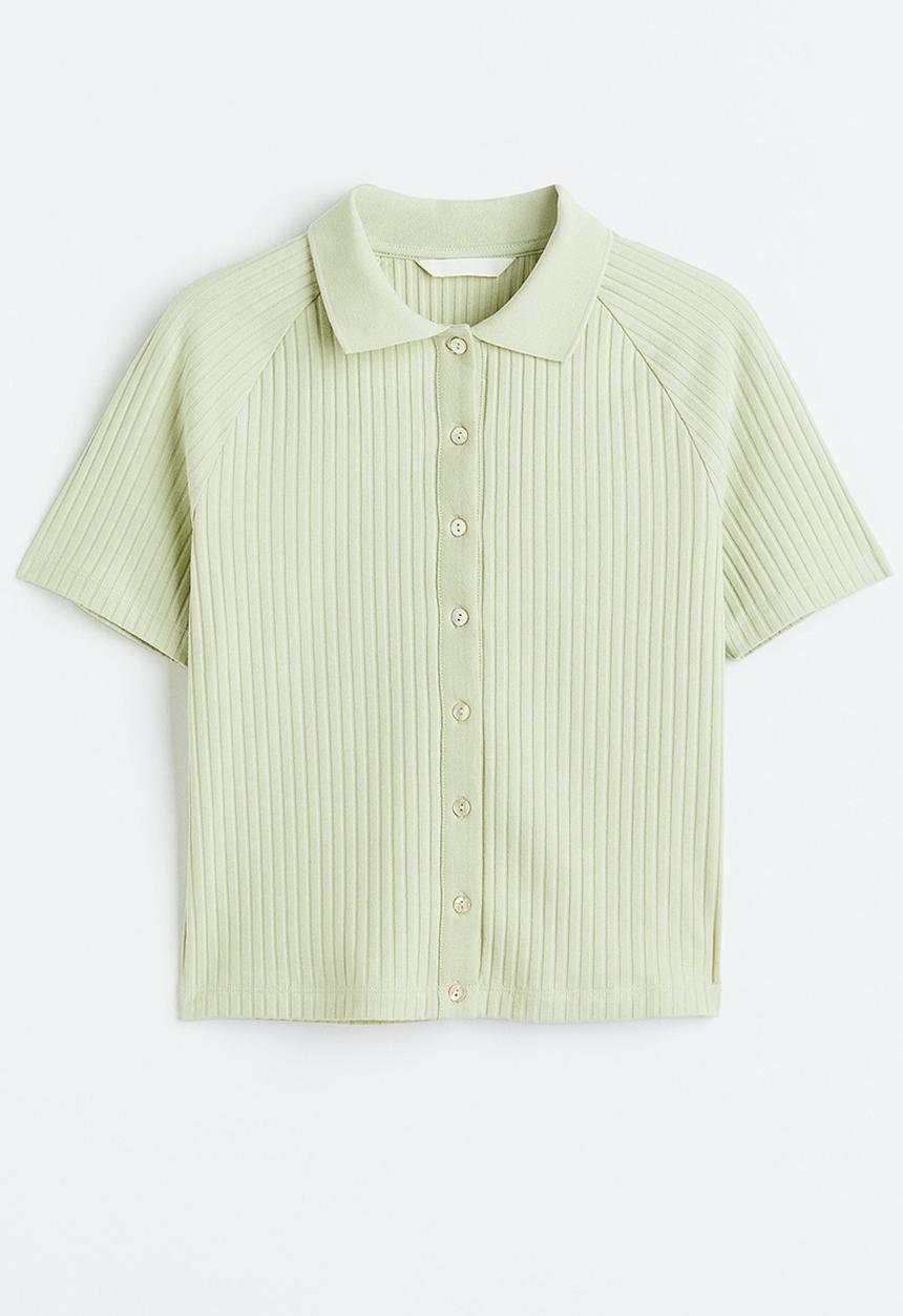 H&M - Collared button-front top - green