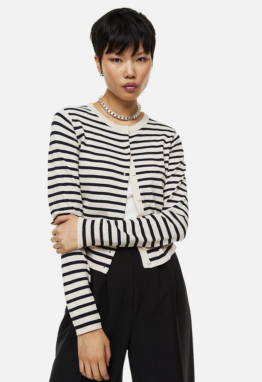 H&M - Fine-knit cardigan - cream striped