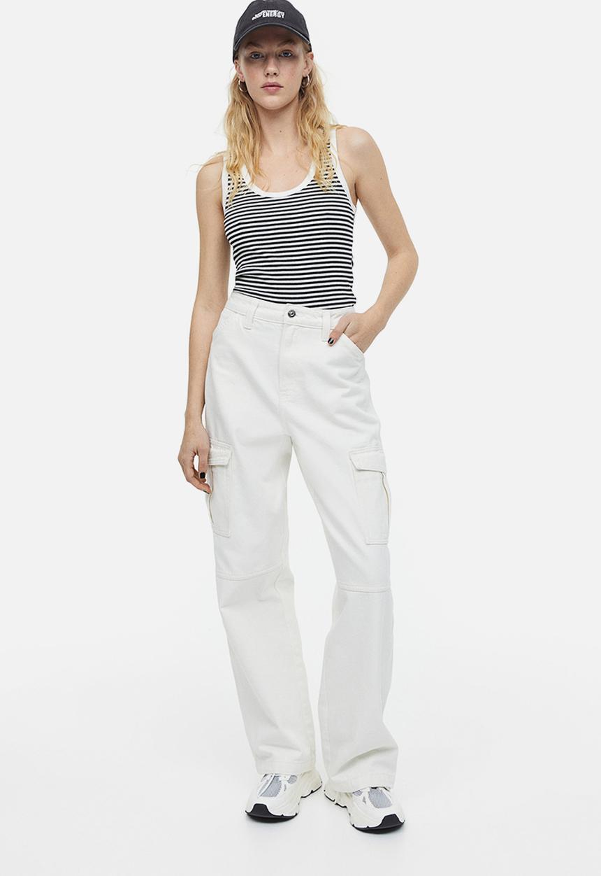 H&M - Ribbed cotton vest top - white & black striped