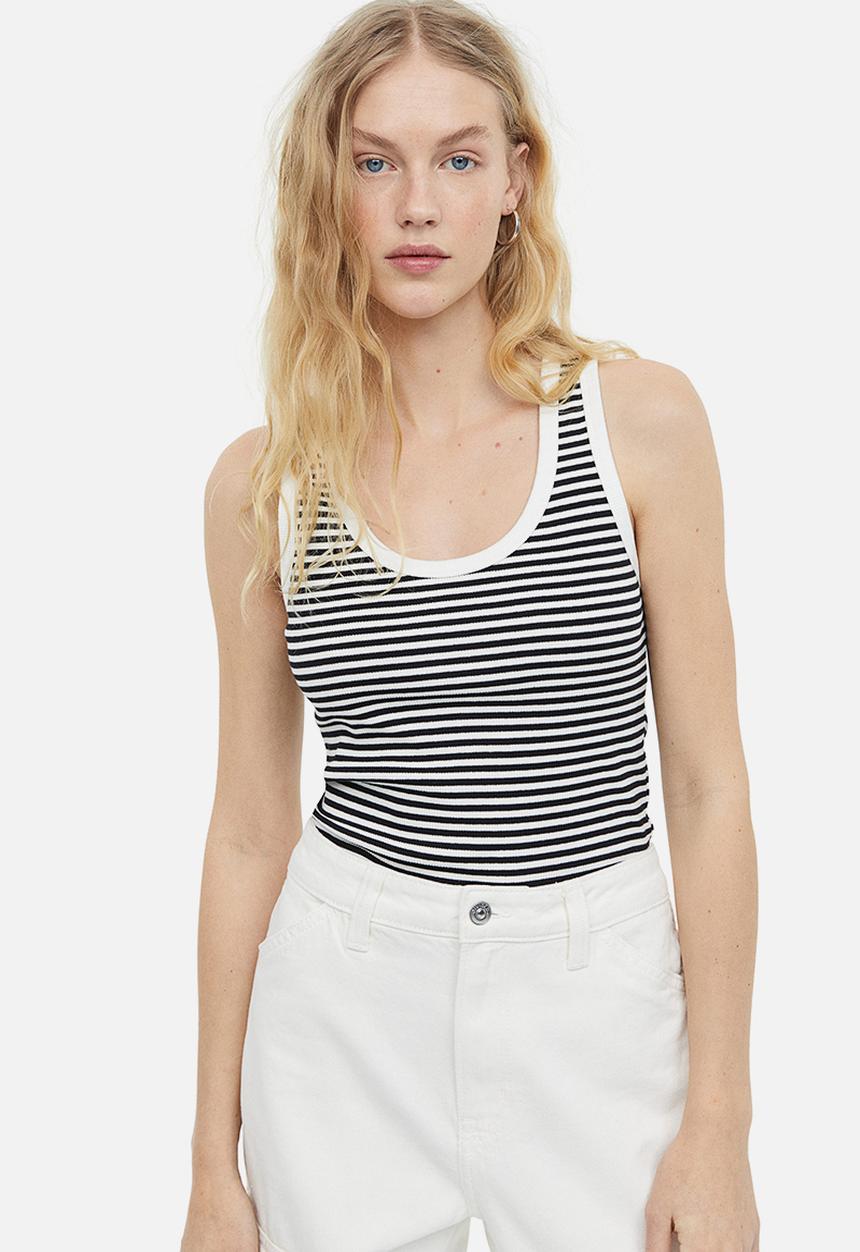H&M - Ribbed cotton vest top - white & black striped