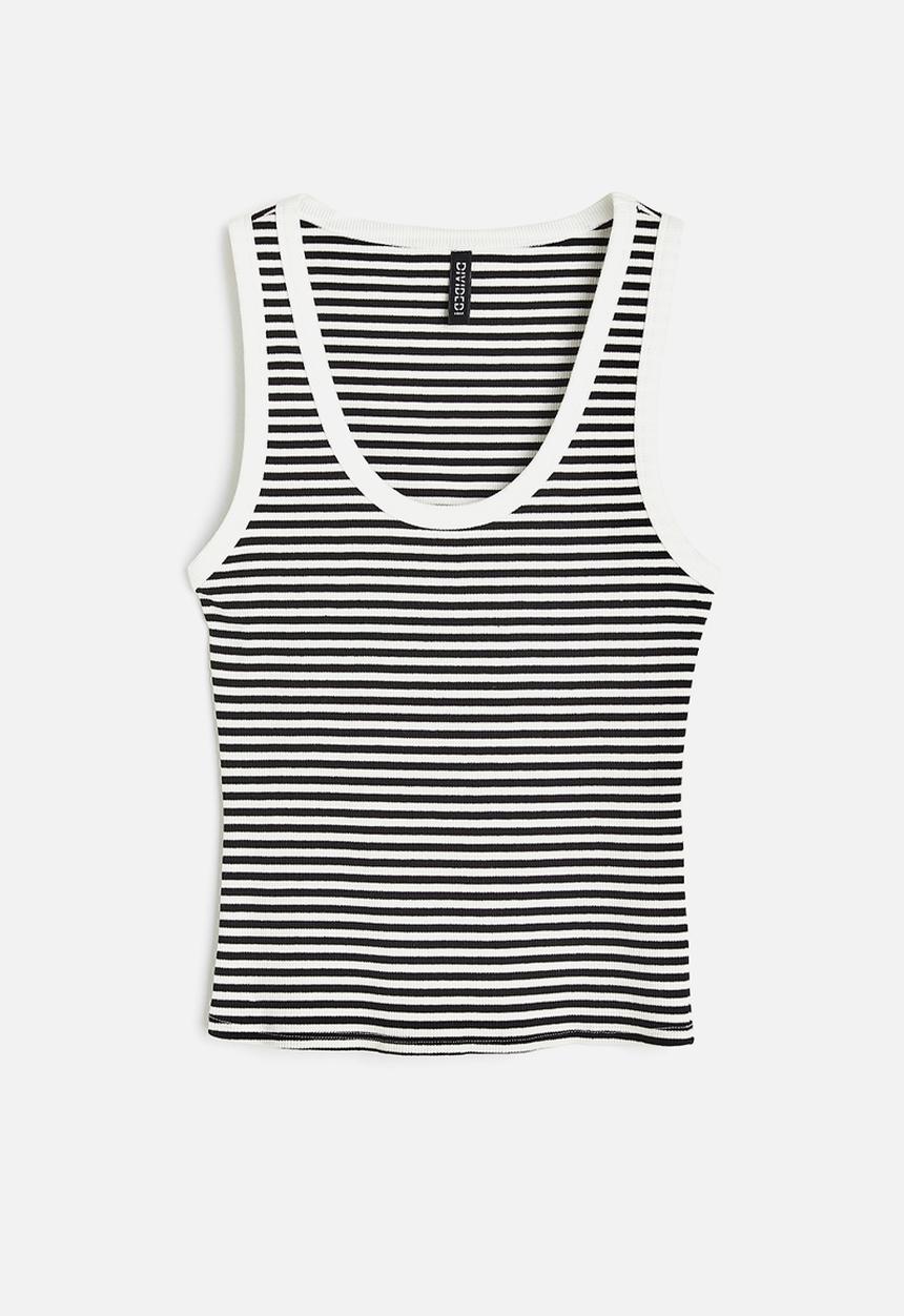 H&M - Ribbed cotton vest top - white & black striped
