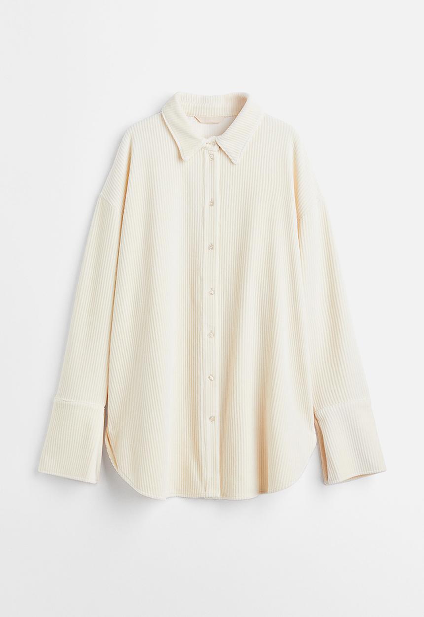 H&M - Ribbed velour shirt - cream 