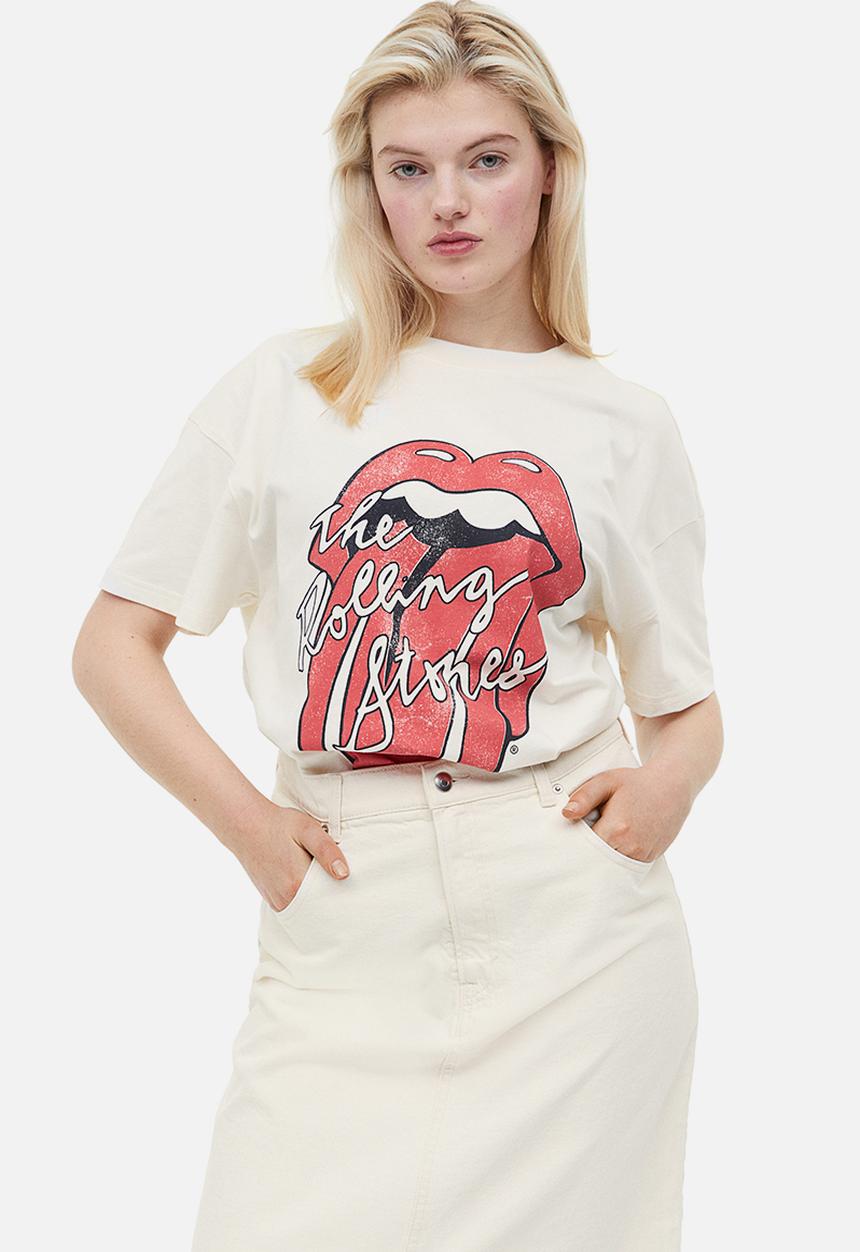 H&M - Oversized printed T-shirt - cream the rolling stones 