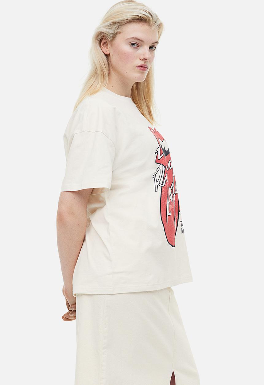 H&M - Oversized printed T-shirt - cream the rolling stones 