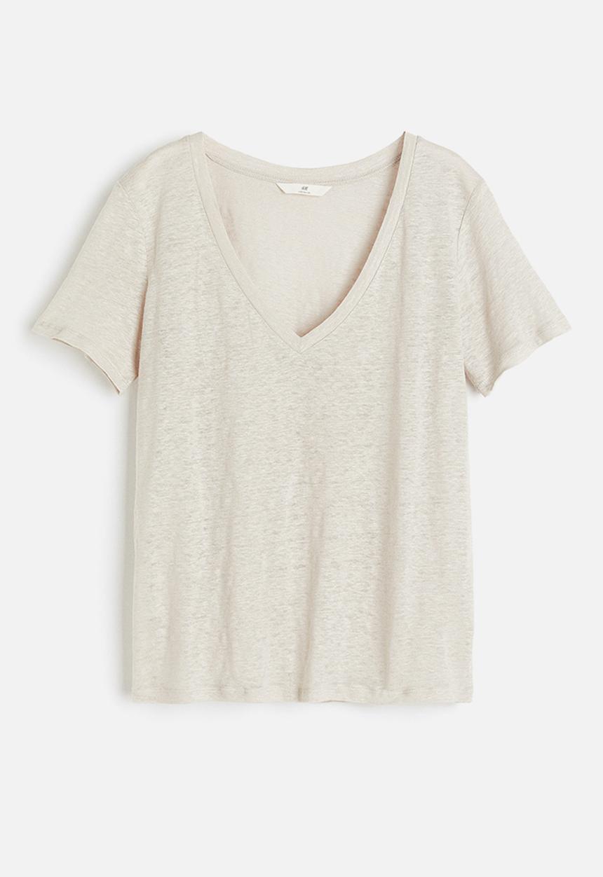 H&M - Linen t-shirt - light beige 